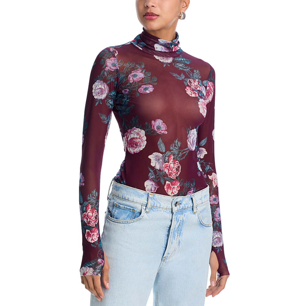 AFRM Floral Mesh Turtleneck Top